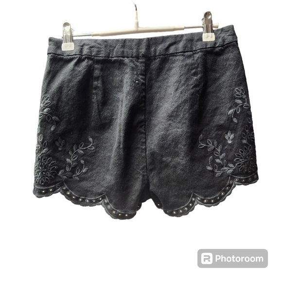 Free People Life’s Too Short Shorts Black Sz. 4 Embroidered Eyelet Scalloped - Picture 4 of 8
